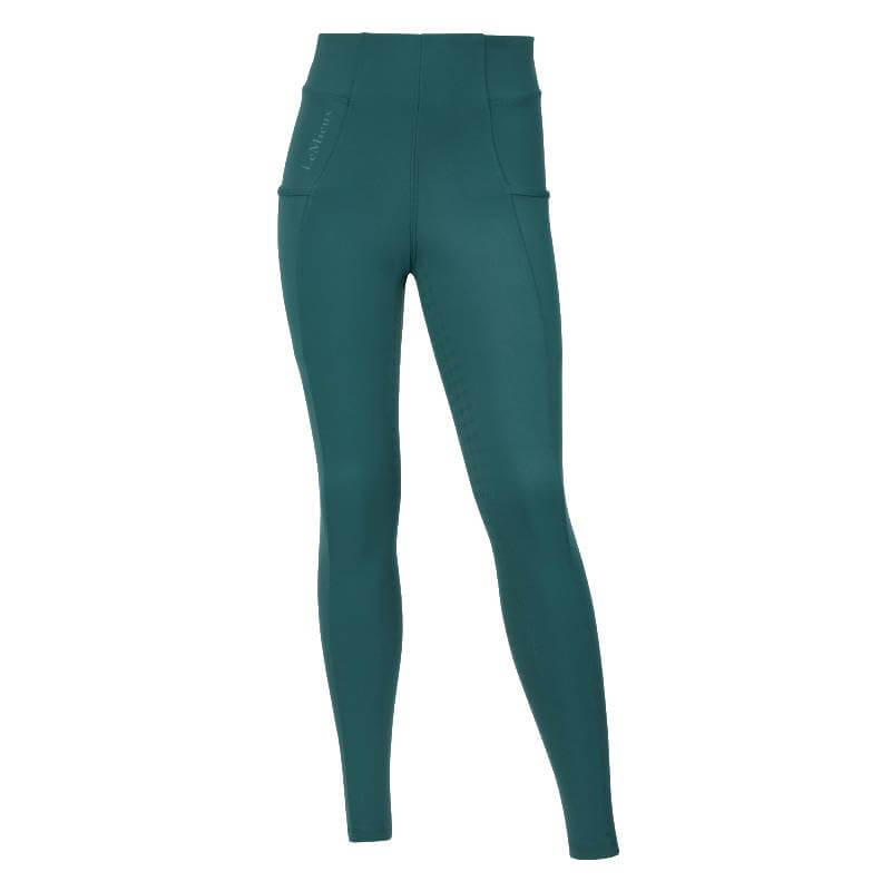 LeMieux Orla Pull On Breech Jungle, teal, high-waisted with side pockets on white background.