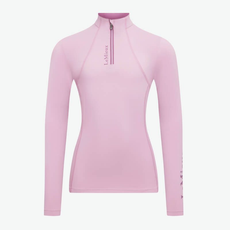 Light pink LeMieux Young Rider Classique Baselayer Fondant with UV protection and front zipper.