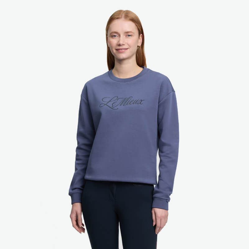 LeMieux Christina Crew Sweat Shadow in lightweight fabric with script logo on front.