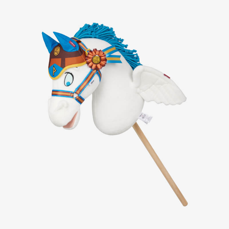LeMieux Disney Hobby Horse Pegasus: white plush with blue mane, wings & stick handle for play.