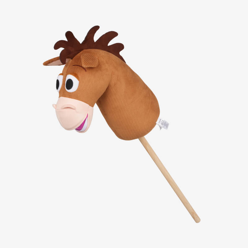 LeMieux Disney Hobby Horse Bullseye toy on a stick with a blue sky and clouds backdrop.