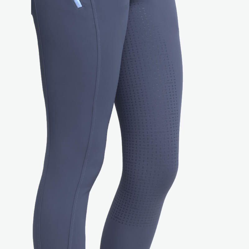 LeMieux Amy Bregging Shadow navy leggings with thigh texture and side zipper pocket.