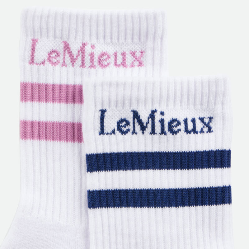 LeMieux Crew Sock Shadow/Fondant 2pk, stylish riding socks in pink and navy blue.