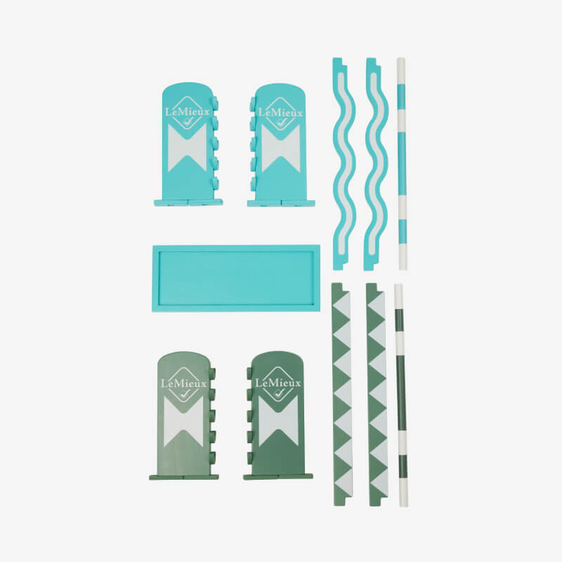 LeMieux Toy Pony Jump Set has two jumps: one with wavy lines, one with triangles.