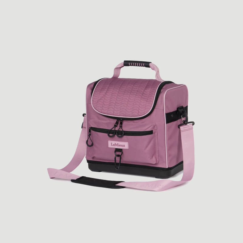 LeMieux Elite Pro Grooming Bag Mallow with handle, strap, front pocket & quilted top flap.