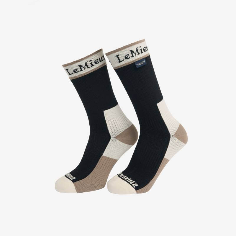 LeMieux x Sealskinz Waterproof Socks Black offer comfort with bamboo lining and bold branding.