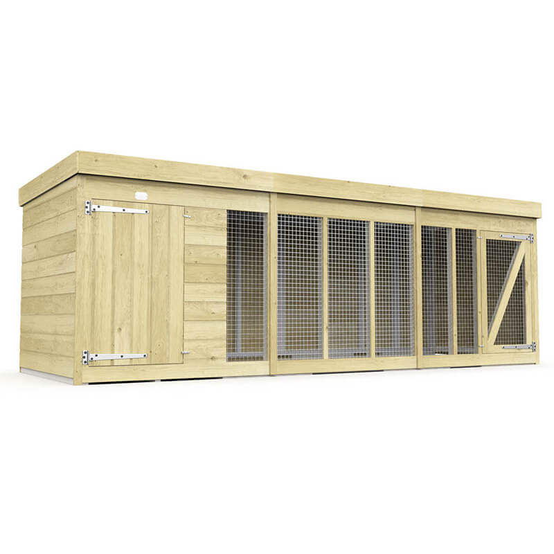 DIY Sheds Dog Kennel and Run 4ft: mesh wire doors, cozy enclosed left section.