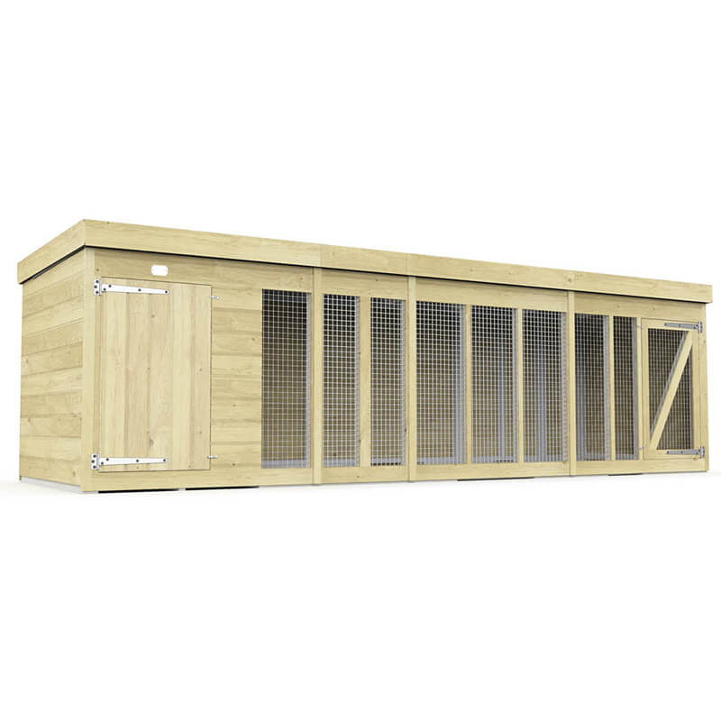 DIY Sheds Dog Kennel and Run 4ft with mesh panels, two doors—ideal outdoor dog shelter.