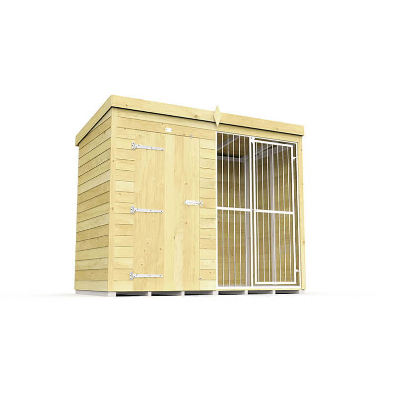 DIY Sheds Dog Kennel and Run Full Height with bars—ideal outdoor shelter for your dog.