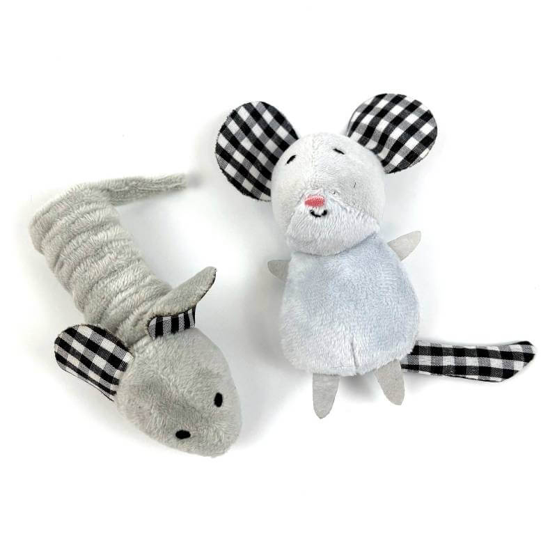 Happy Pet Tabby Patch Mouse 2pk by Tabby Patch: two gray catnip toy mice for playful cats.