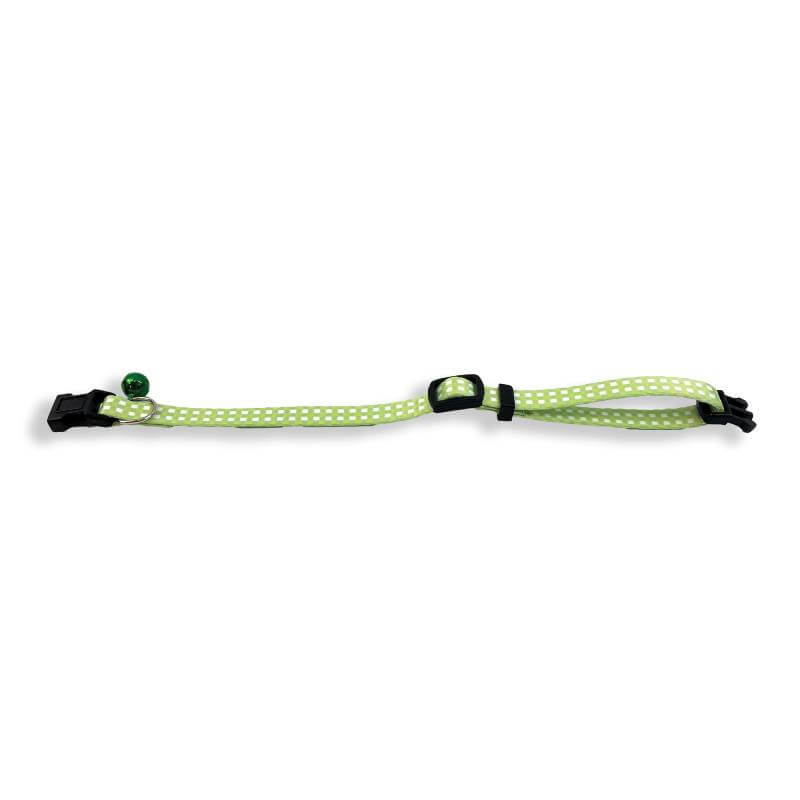 Tabby Patch Happy Pet Green Check Cat Collar with breakaway buckle and small green bell.