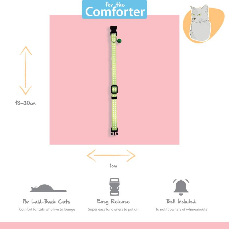 Happy Pet Tabby Patch Green Check Cat Collar