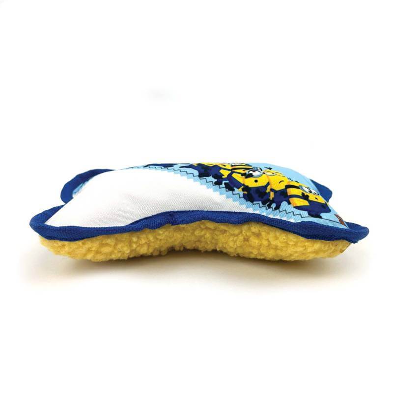 Happy Pet Minion® Canvas Bone Dog Toy—fun blue and white toy for your playful pup!.