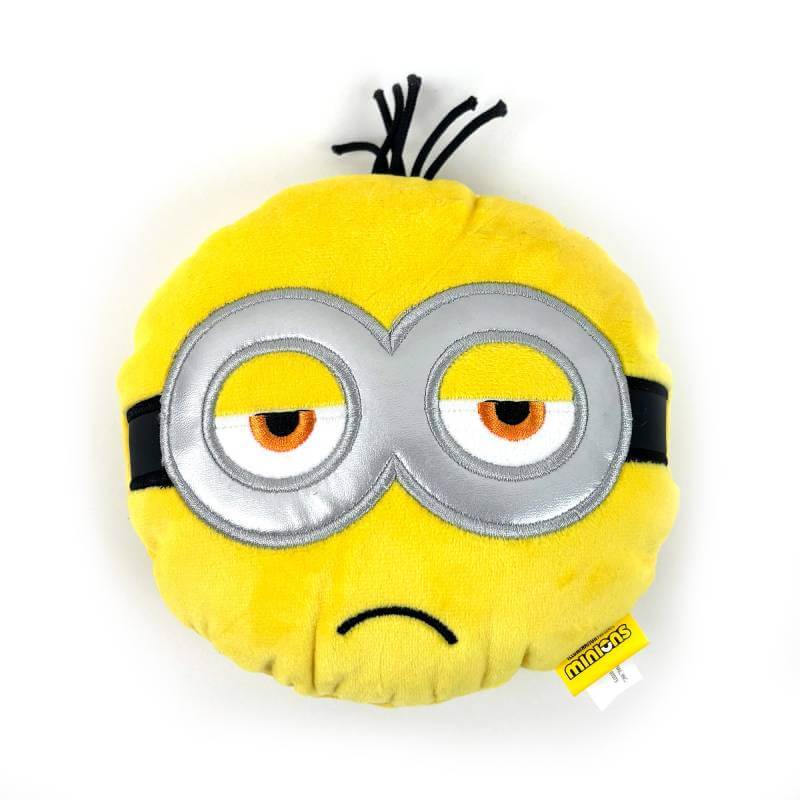 Happy Pet Minion® Squeaky Head Dog Toy: round, assorted, with yellow tag and tired expression.