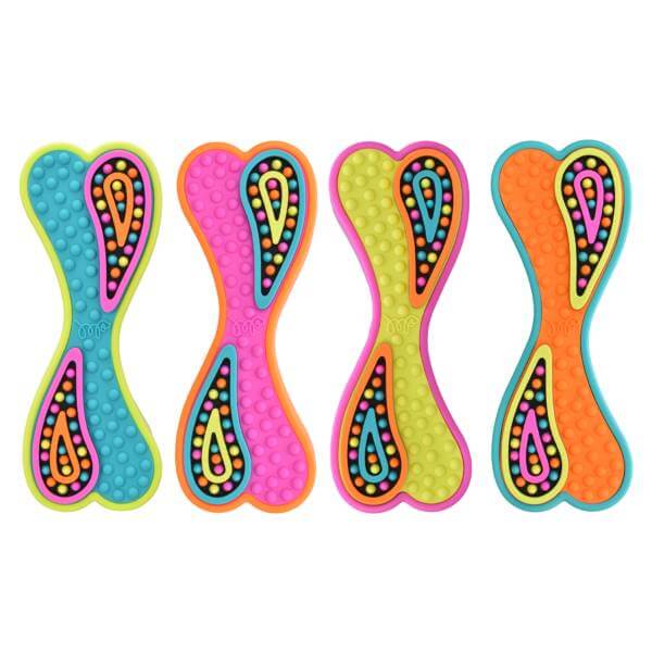 Groovers Happy Pet Groovers TPR Bone Dog Toy has a textured surface to promote dental health.