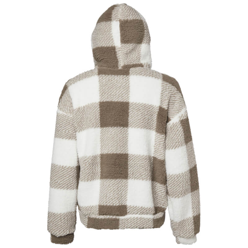Mountain Horse Chess Fuzzy Fleece White: checkered jacket with zipper, drawstrings, and hood.
