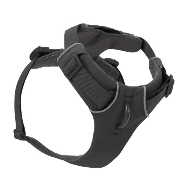 Ruffwear Front Range Harness Basalt Grey with padded straps and plastic buckles for dogs.