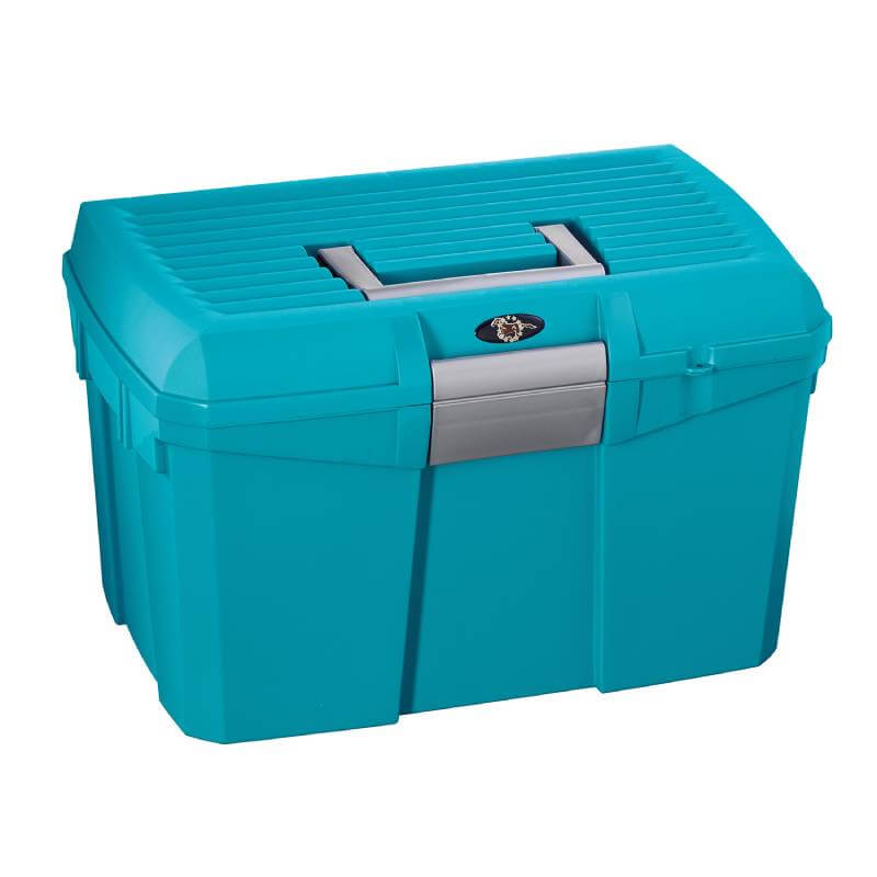 Protack Grooming Box: dark blue polypropylene, handle, latch, removable tray.