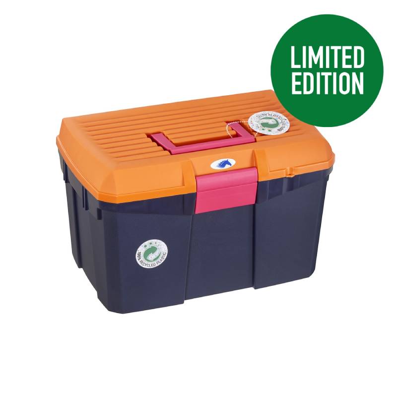 Protack Grooming Box: orange/navy polypropylene, Limited Edition label in green circle.