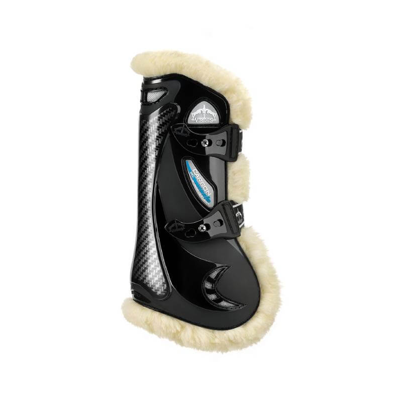Veredus Carbon Gel Vento Front Save The Sheep cruelty-free tendon boot in black and cream.