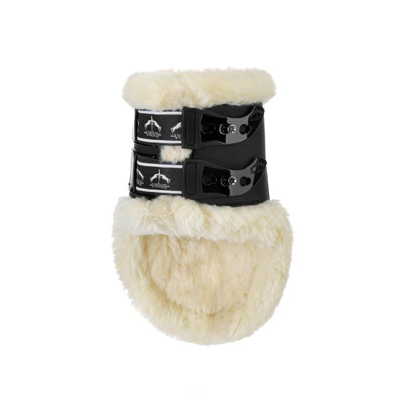 Veredus Carbon Gel Vento Save The Sheep rear fetlock boot with fluffy lining and black straps.