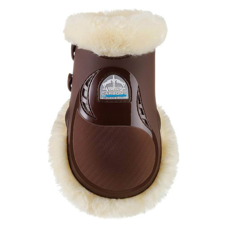Veredus Carbon Gel Vento Save The Sheep Fetlock Boot, cream fleece lining, top view.