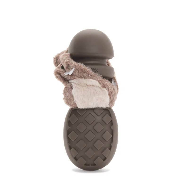 BARK Peanut Butter Beaver Dog Toy: a durable, furry chew toy with a patterned rubber sole.
