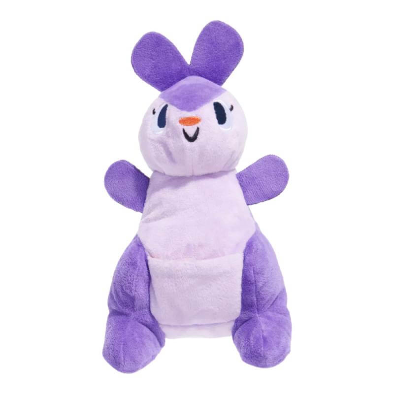 BARK Topanga Kanga Dog Toy: purple plush bunny with big ears and a smiling face.