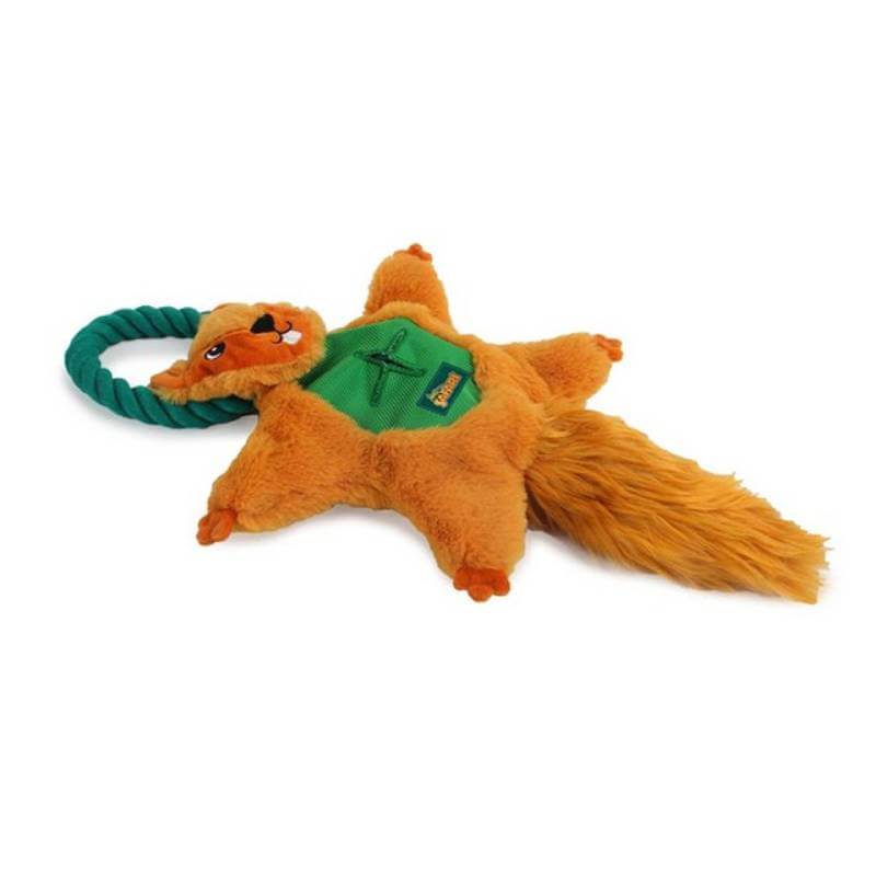 All For Paws Safari Air Squirrel Dog Toy with green rope handle for playful pups.