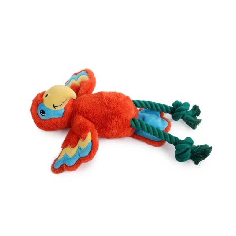 All For Paws Safari Jungle Parrot Dog Toy with rope legs and colorful wings.