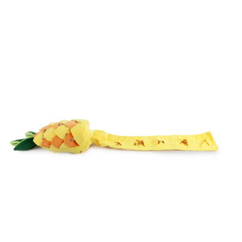 All For Paws Dig It Pineapple Puzzle Toy: dog snuffle game with long fabric and green leaves.