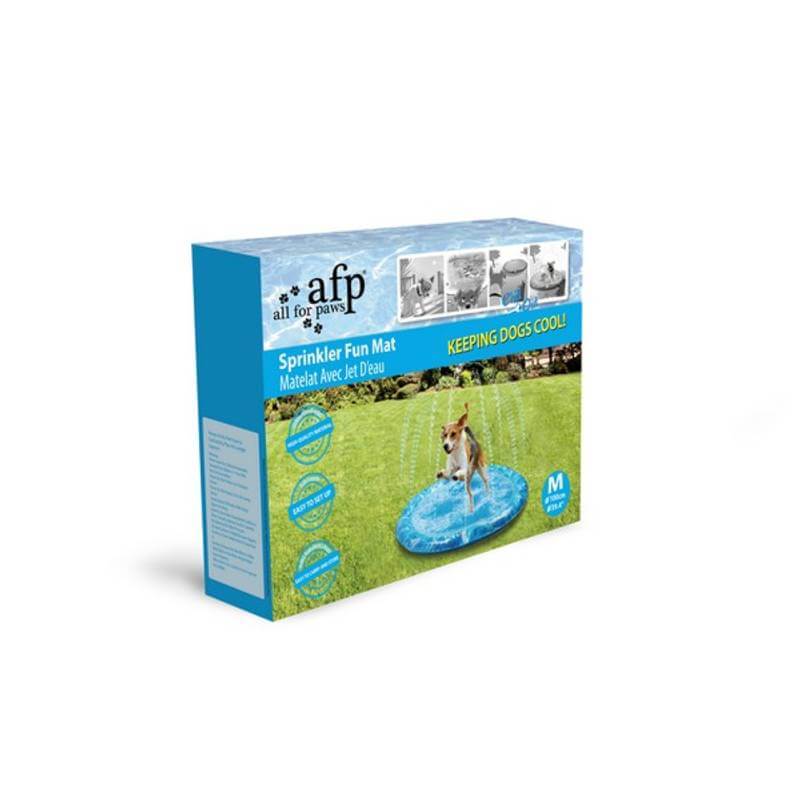 Dog has cooling fun on the All For Paws Chill Out Sprinkler Fun Mat Medium.