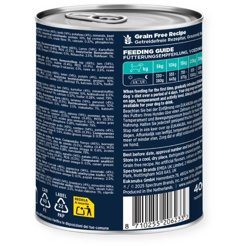 Eukanuba Life Care Adult All Breeds Lamb & Potato 6x400g cans.