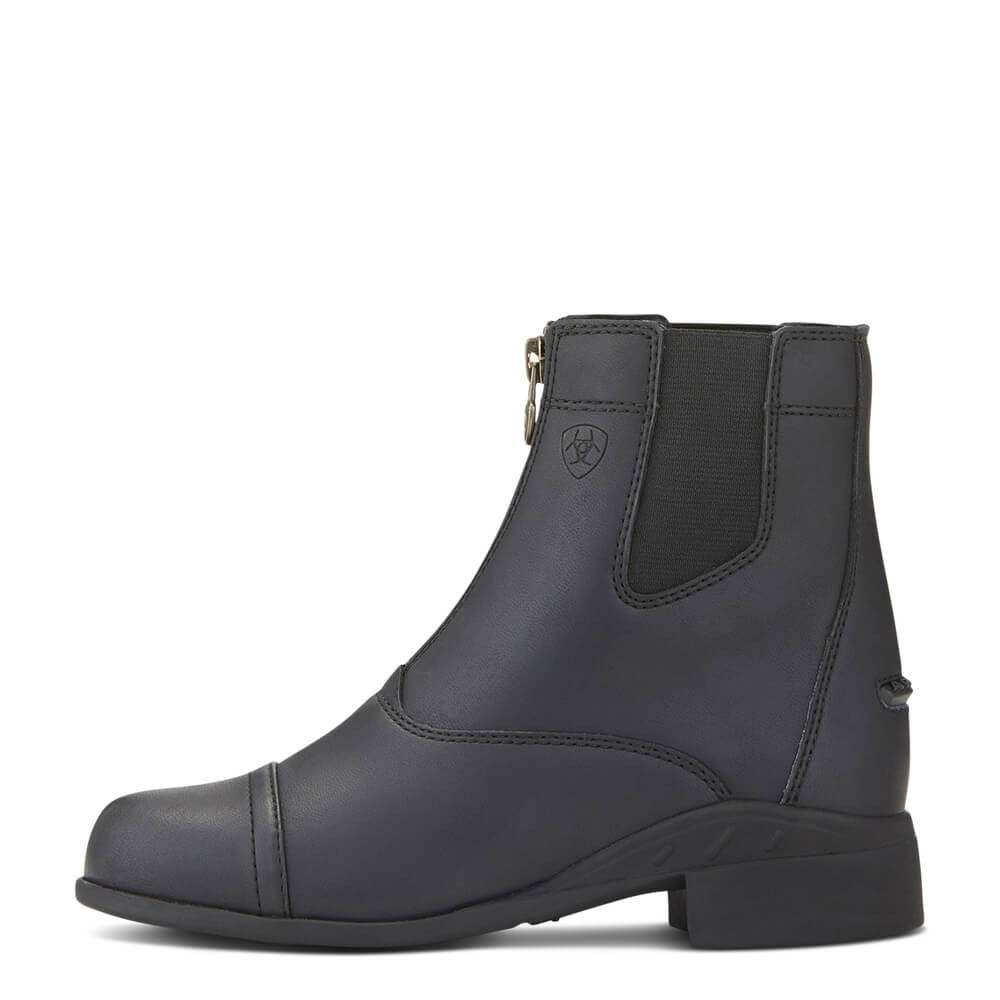 Ariat Youth Scout Zip Paddock Boot Black with front zipper, low heel, and small crest logo.