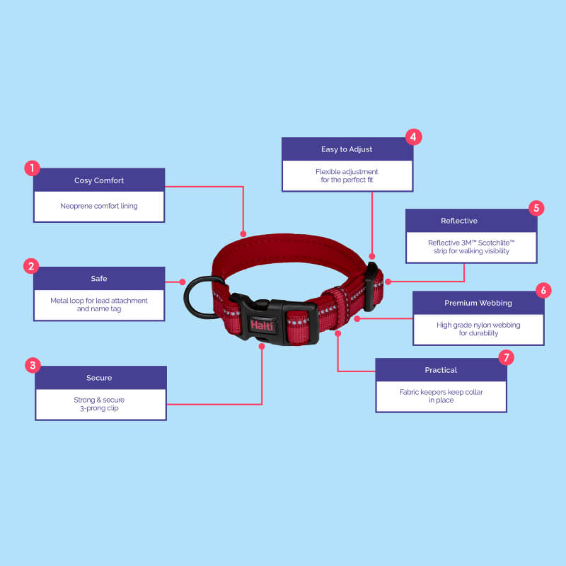 Halti Comfort Dog Collar with neoprene padding and reflective safety features.