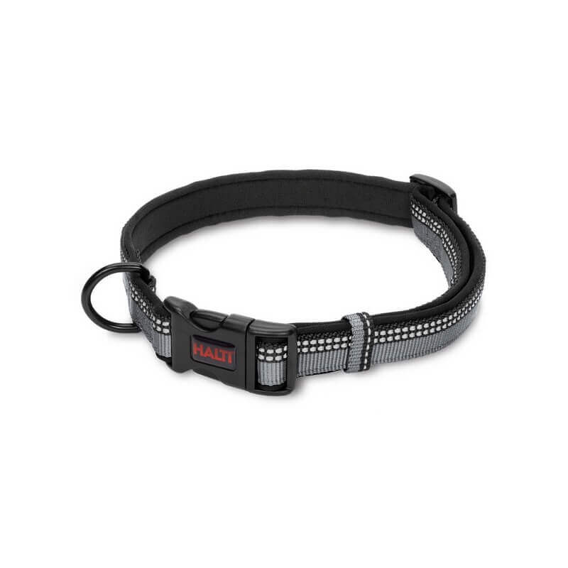 Halti Comfort Dog Collar in gray/black with buckle, ring, and reflective details.