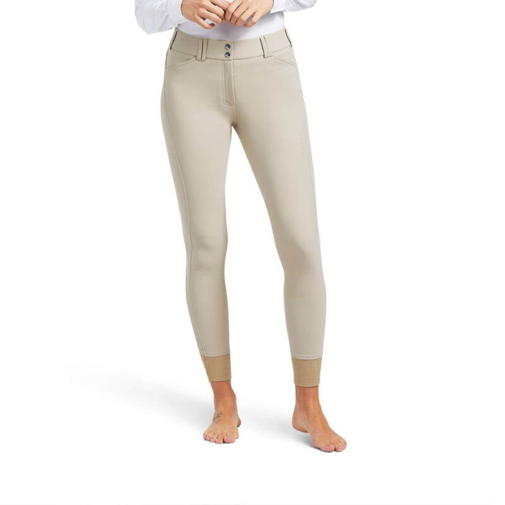 Person in Ariat Tri Factor Grip Knee Breeches by Ariat with silicone grip, standing barefoot.