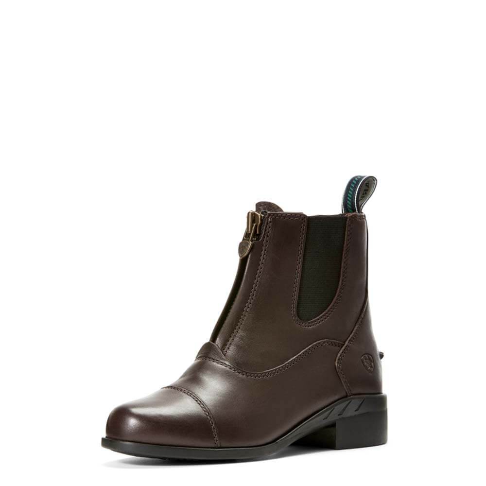 Ariat Devon IV Paddock Boot in full-grain leather with front zipper and pull tab, top view.