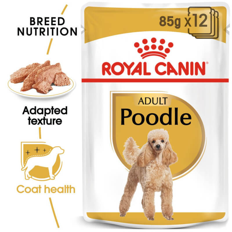 Royal Canin Poodle Pouch 12x85g offers complete nutrition for adult Poodles.