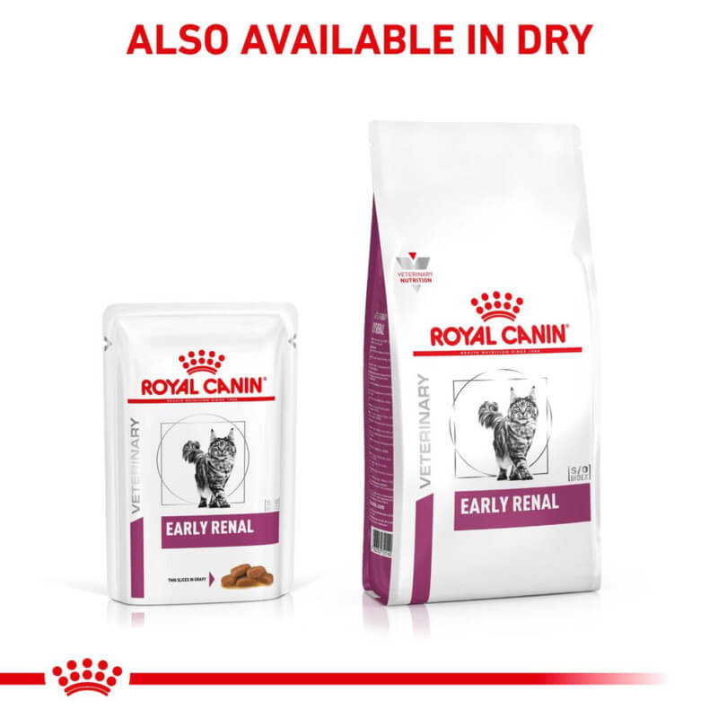 Royal Canin Veterinary Early Renal Wet Cat Food Thin Slices In Gravy 12 x 85g for cats.