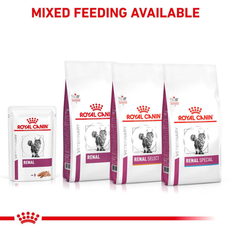 Royal Canin Renal Adult Wet Cat Food In Loaf 12x85g, with MIXED FEEDING AVAILABLE above.