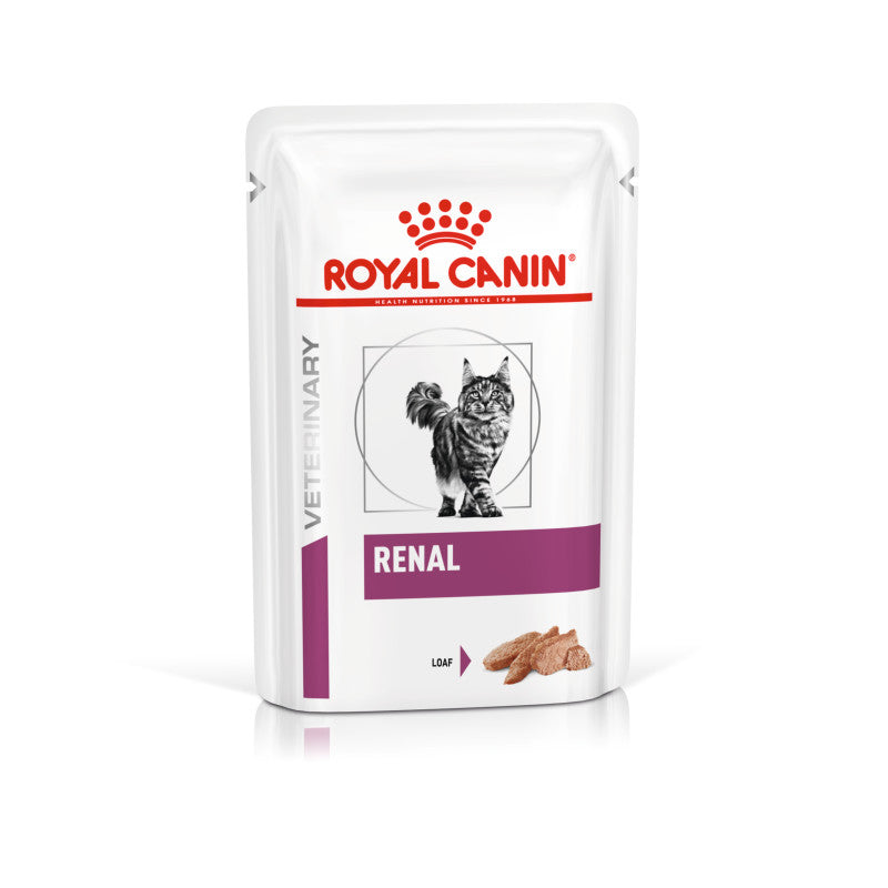 Royal Canin Veterinary Renal Adult Wet Cat Food In Loaf 12x85g, for kidney health.