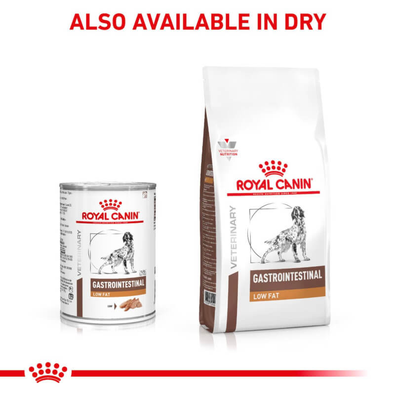 Royal Canin Veterinary Canine GI Low Fat Loaf 12x420g, supports canine digestive health.