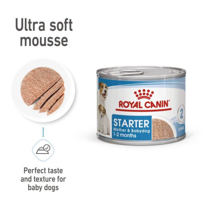Royal Canin Starter Mousse 195g for pregnant, lactating dogs & weaning puppies.