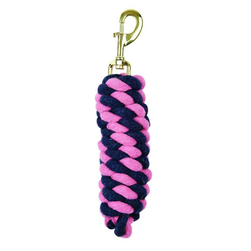 Roma Cotton Brass Snap Lead Rope by Roma in pink and navy, featuring a brass snap clip.