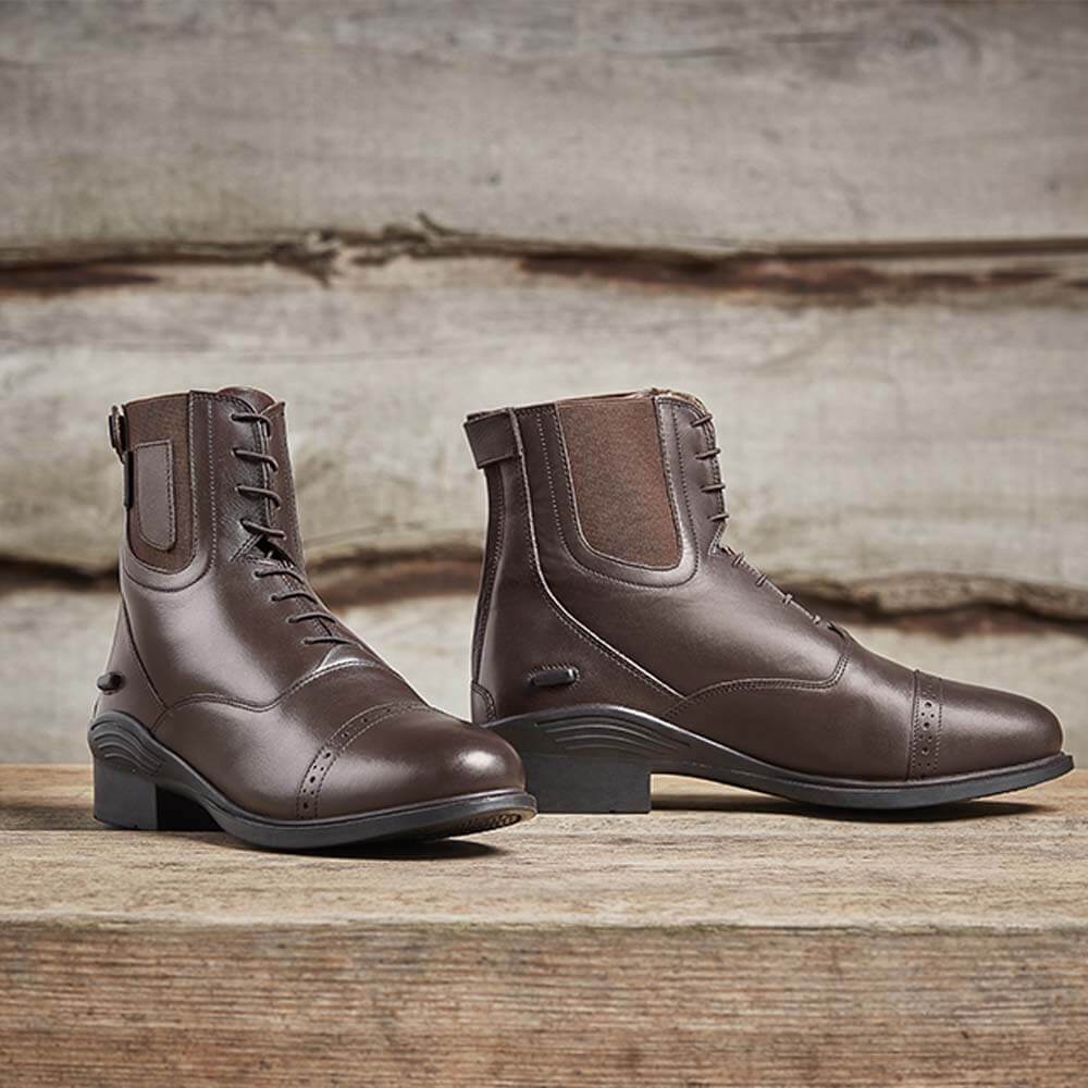 Dublin Evolution Lace Front Boots: black leather, side zipper, memory foam footbed, rubber sole.