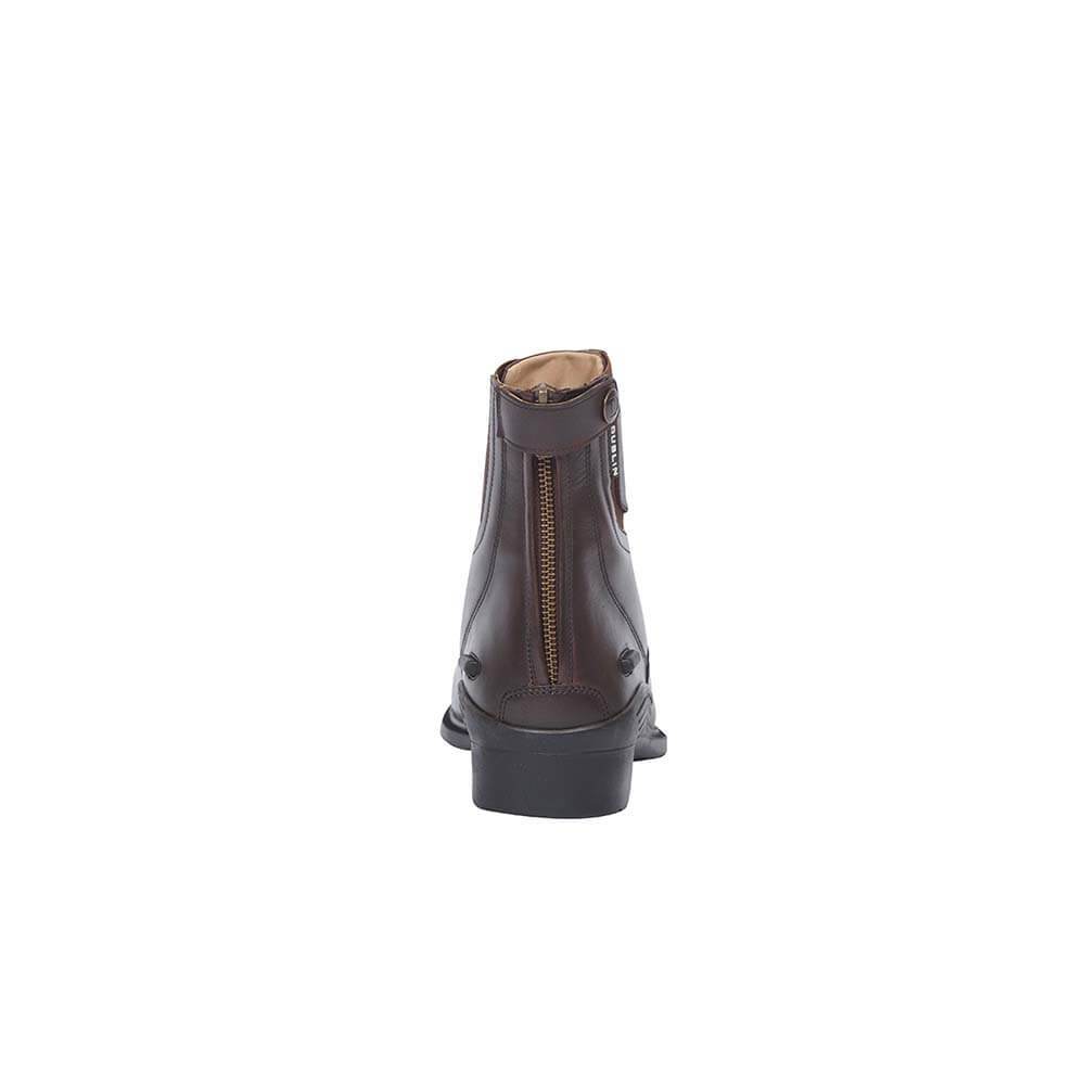 Dublin Evolution Lace Front Boots in brown leather with back zipper, rear view on white.