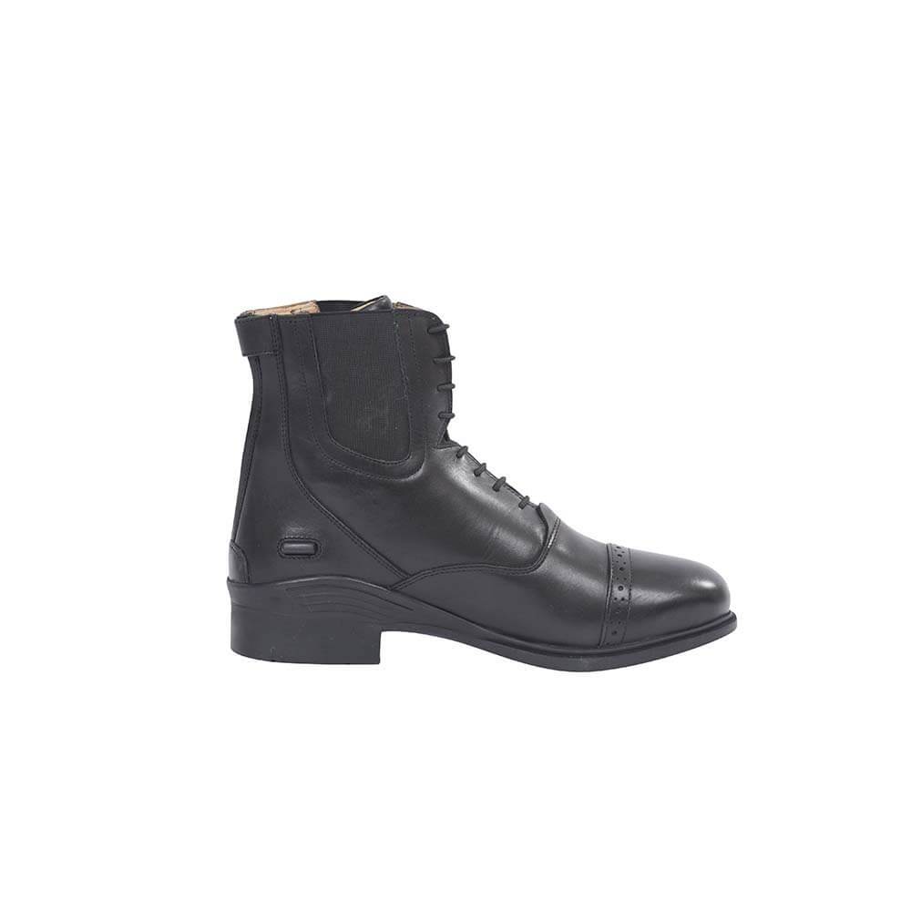 Dublin Evolution Lace Front Boots, black, low heel, RCS memory foam footbed, side view.