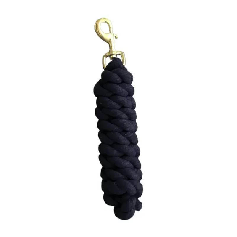 Roma Cotton Brass Snap Lead Rope by Roma, black cotton with brass snap hook, on white background.