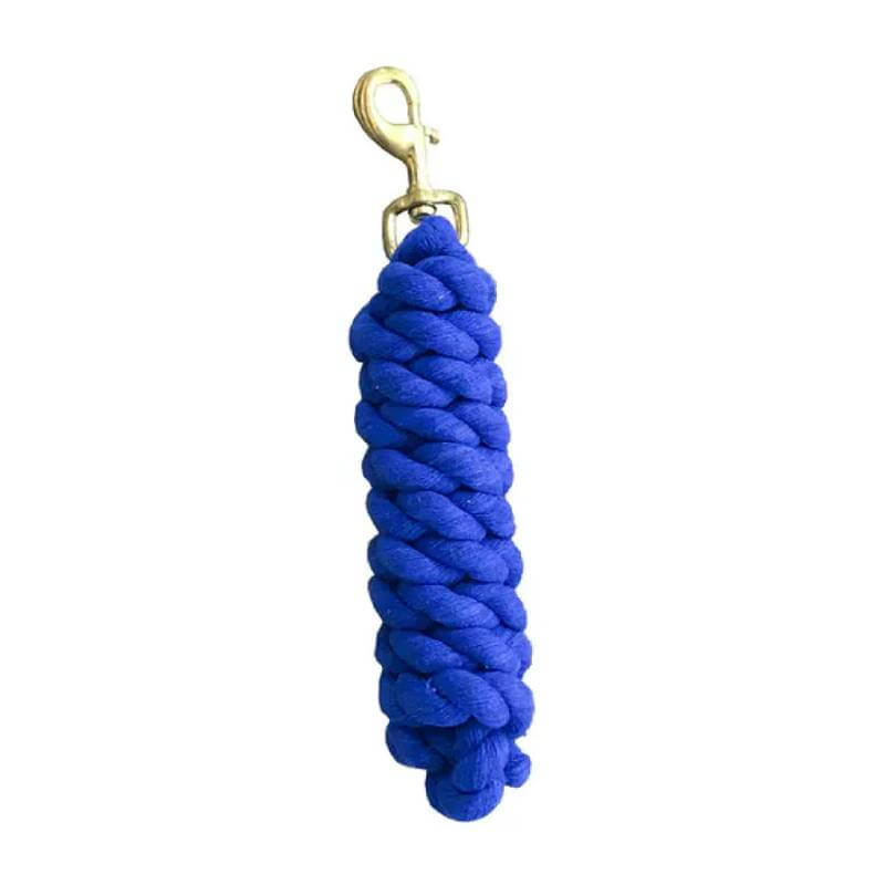Roma Cotton Brass Snap Lead Rope by Roma: blue coiled cotton lead rope with brass snap hook.